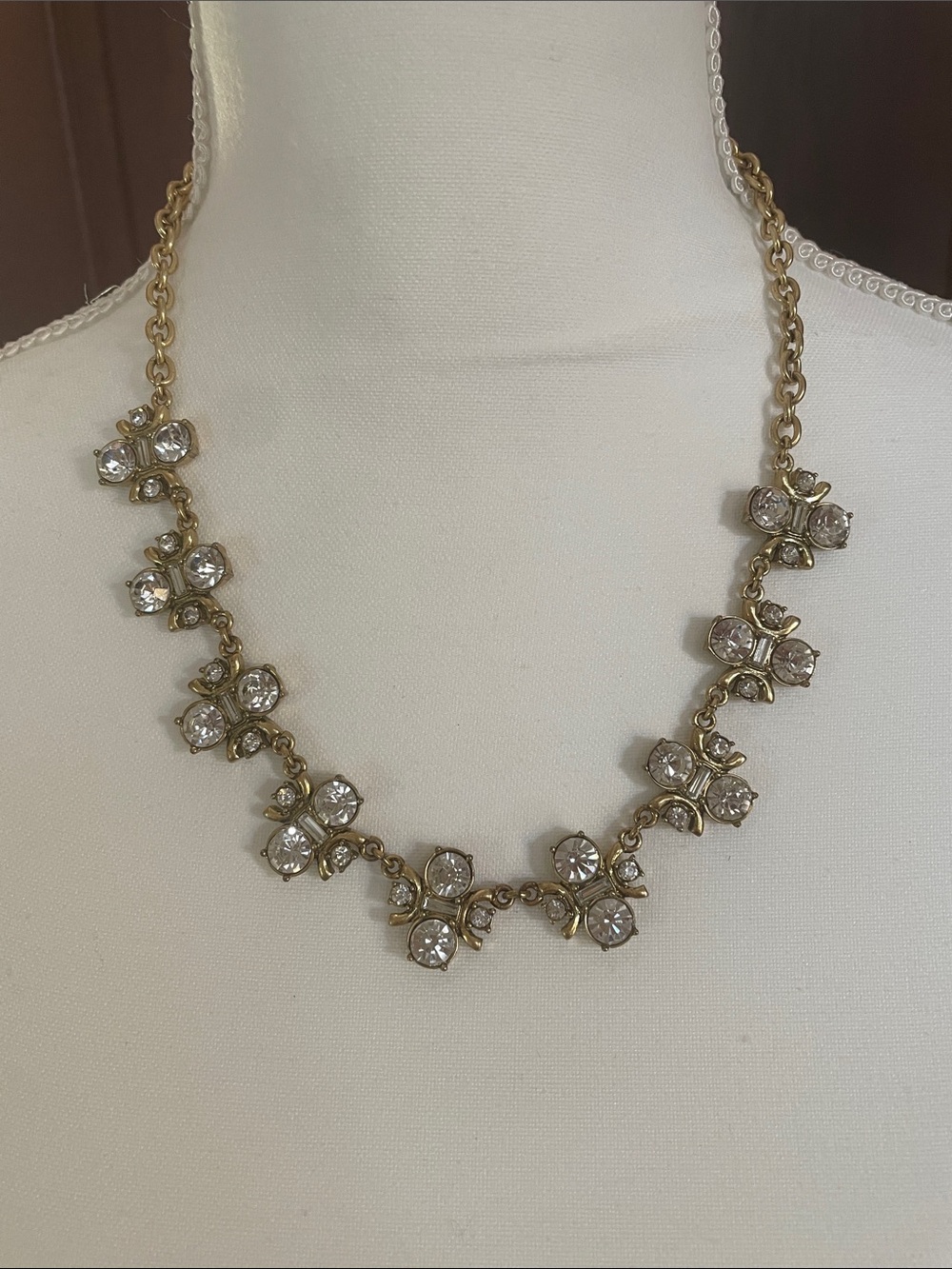 J Crew Gold Crystal Floral Necklace - Elegant Women's Jewelry